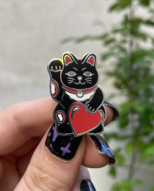Heart Maneki Neko Enamel Pin