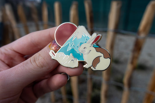 Mount Fuji Bunnies – Japanese Shrine Animals Enamel Pin