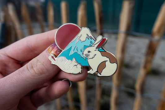Mount Fuji Bunnies – Japanese Shrine Animals Enamel Pin