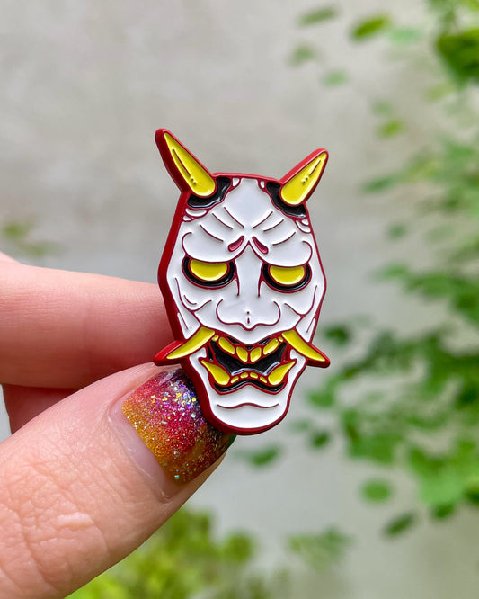 Japanese Oni Mask Enamel Pin – Manga Edition
