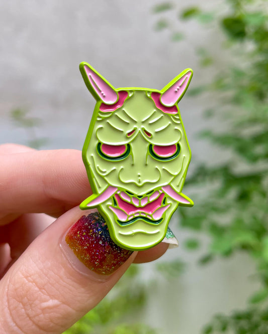 Japanese Oni Mask Enamel Pin – Spring Edition