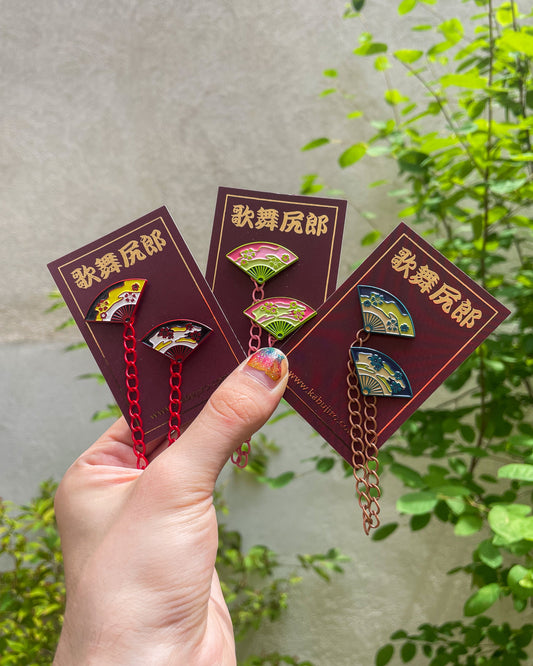 Japanese Dance Fans Collar Pin Set – Colourful