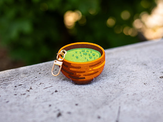 Matcha Bowl – Embroidered Keychain Charm