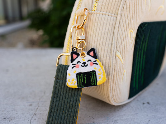 Onigiri Cat – Embroidered Keychain Charm
