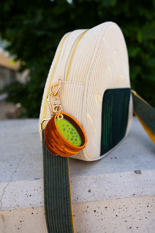 Matcha Bowl – Embroidered Keychain Charm