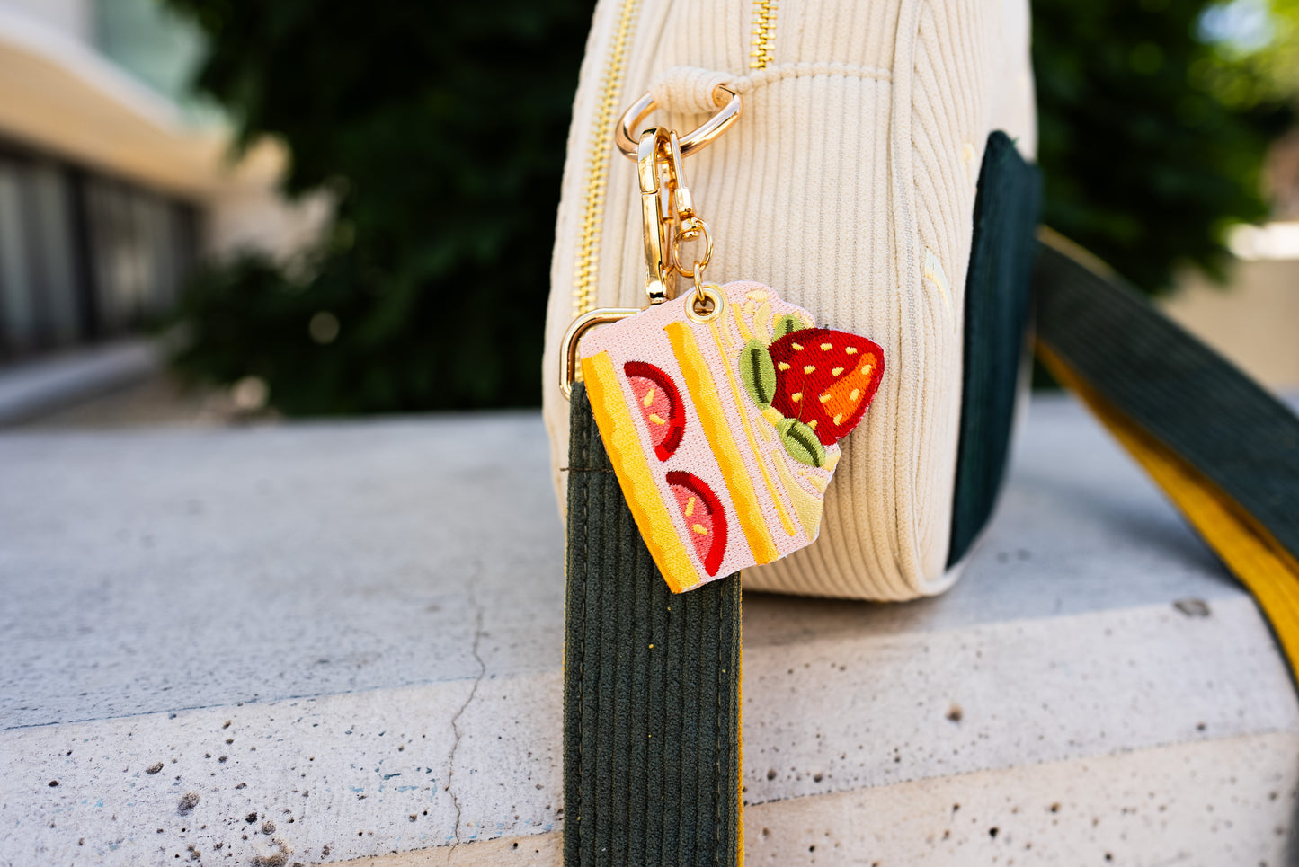 Strawberry Cake – Embroidered Keychain Charm