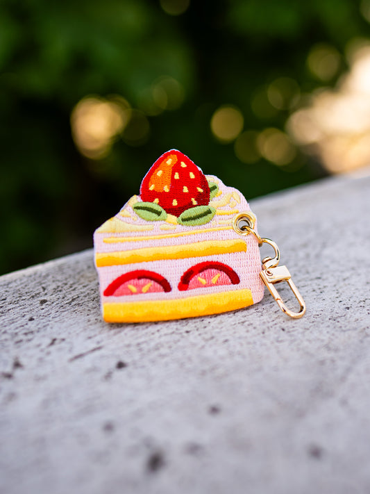 Strawberry Cake – Embroidered Keychain Charm