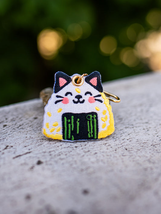 Onigiri Cat – Embroidered Keychain Charm