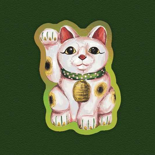 Lucky Cat White – Holographic Sticker
