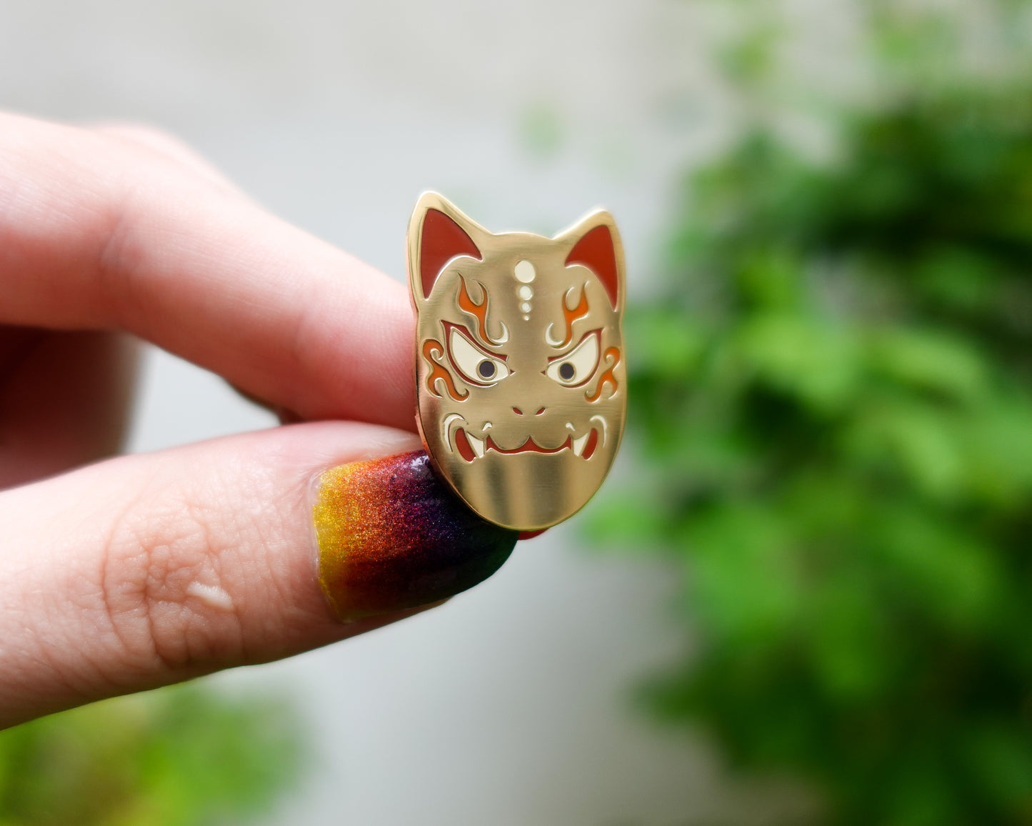 Kitsune Mask Enamel Pin – Gold, Silver, Black
