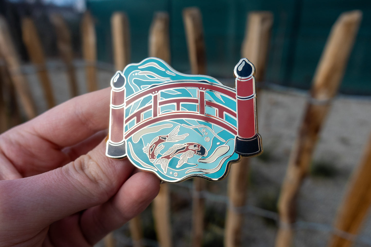Koi Pond Bridge – Japanese Shrine Animals Enamel Pin