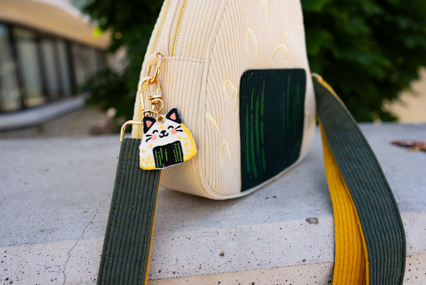 Onigiri Cat – Embroidered Keychain Charm